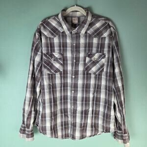 BKE Contour Shirt Mens 2XL Brown Plaid Western Long Sleeve Pearl Snap Cotton